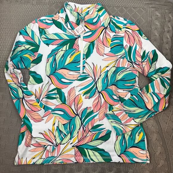 Talbots Tops - Talbots Women’s Cozy Crush Tropical Fronds 1/4 Zip Pullover small NEW WITH TAGS